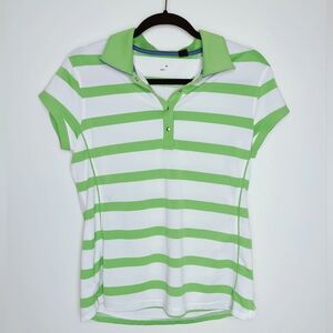 Women's Green/White Dri-Lite Striped Golf Polo T-shirt, Size M